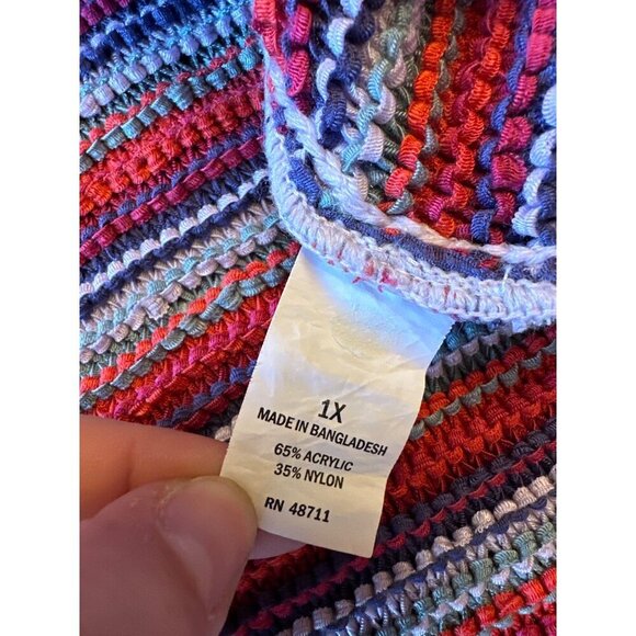 Sleeveless Falls Creek Striped Knit Sweater Vest 1X Multicolor Acrylic/Nylon - Picture 4 of 5
